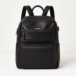 Sleek Black Faux Leather Backpack with Multiple Pockets – Everyday Travel Bag
